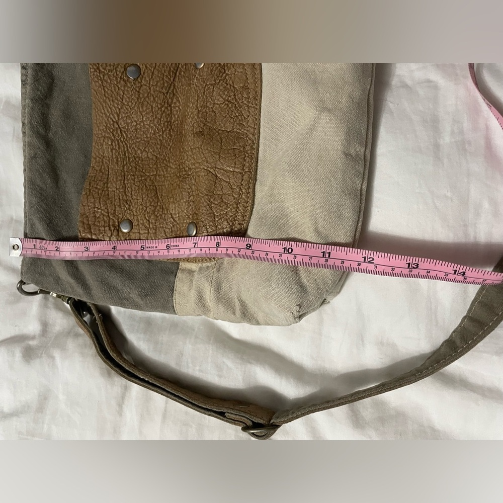 Gray Canvas and Leather Crossbody Bag with Tan Trim - Picture 13 of 14